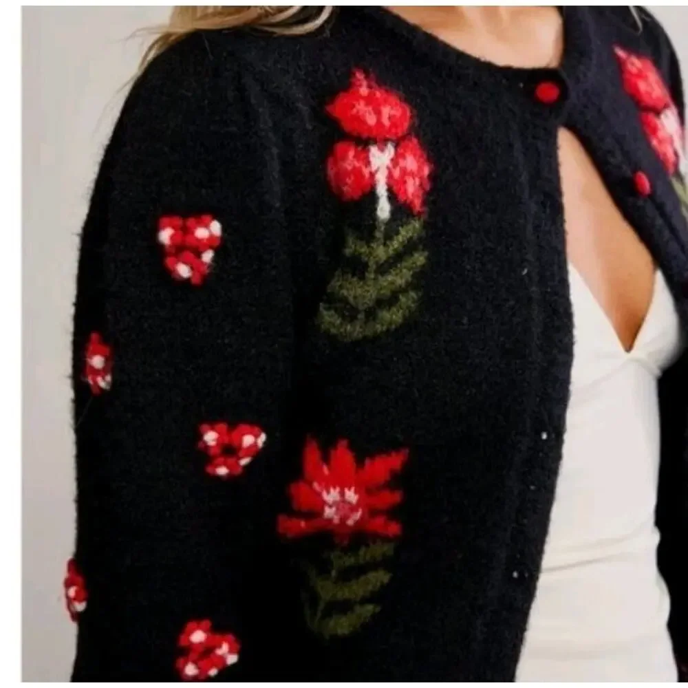 Free People Nonna Knit Cardi Midnight Bloom Combo Size Xsmall